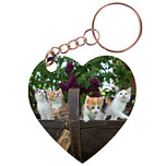 Sleutelhanger hartje 5x5cm - Mand met Kittens in Tuin
