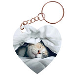 Sleutelhanger hartje 5x5cm - Poes Slapend onder Laken