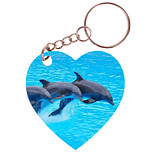 Sleutelhanger hartje 5x5cm - 3 Dolfijnen in sprong Gespiegeld