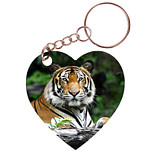 Sleutelhanger hartje 5x5cm - Tijger liggend op Boomstam