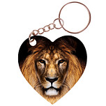Sleutelhanger hartje 5x5cm - Leeuw - Hoofd op Zwarte Achtergrond