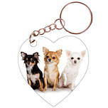 Sleutelhanger hartje 5x5cm - Chihuahuas zwart/bruin/wit