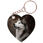 Sleutelhanger hartje 5x5cm - Husky op Donkere Achtergrond