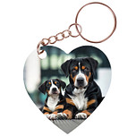 Sleutelhanger hartje 5x5cm - Grote Zwitserse Sennenhond met Pup Liggend