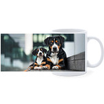 Beker - Grote Zwitserse Sennenhond met Pup Liggend