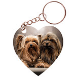 Sleutelhanger hartje 5x5cm - Yorkshire Terrier Duo Liggend op Kussen