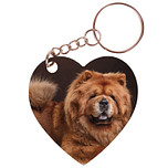 Sleutelhanger hartje 5x5cm - Chowchow Hond Liggend op Houten vloer