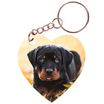 Sleutelhanger hartje 5x5cm - Rottweiler Pup Liggend tussen Bladeren
