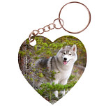 Sleutelhanger hartje 5x5cm - Husky op Rotsen in Bos