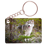 Sleutelhanger 6x4cm - Husky op Rotsen in Bos
