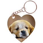 Sleutelhanger hartje 5x5cm - Golden Retreiver Pup op Houten Balk