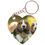 Sleutelhanger hartje 5x5cm - Basset Hounds Lopend op Gras