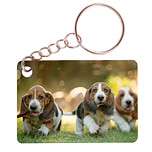 Sleutelhanger 6x4cm - Basset Hounds Lopend op Gras
