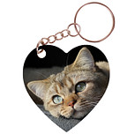 Sleutelhanger hartje 5x5cm - Europese Korthaar kat Tijger Liggend op Kussen