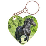 Sleutelhanger hartje 5x5cm - Fries Paard Zwart in Groene Weide