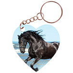 Sleutelhanger hartje 5x5cm - Fries Paard Zwart Galop op Strand