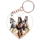 Sleutelhanger hartje 5x5cm - Paarden in Galop Frontaal Getekend