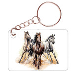 Sleutelhanger 6x4cm - Paarden in Galop Frontaal Getekend