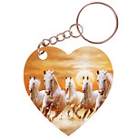Sleutelhanger hartje 5x5cm - Groep Witte Paarden in Galop 