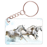 Sleutelhanger 6x4cm - 3 Witte paarden in Galop