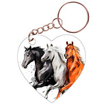 Sleutelhanger hartje 5x5cm - Tekening Zwart - Wit - Bruin Paard op Rij
