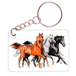 Sleutelhanger 6x4cm - Tekening Zwart - Wit - Bruin Paard op Rij