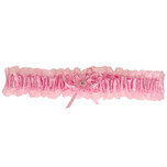 Kousenband roze met roze bloemetje en strass