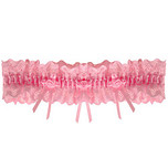 Roze kousenband met kant en 3 roze roosjes