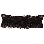 Kanten zwarte kousenband met 3 roosjes