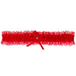Kousenband rood met bloemetje en strass steentje