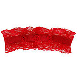 Kanten rode kousenband met 3 roosjes