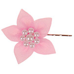 Schuifspeldje Roze Organza Bloem met Pareltjes - 5cm