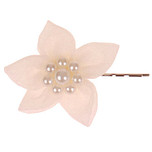 Schuifspeldje Ivoorkleurige Organza Bloem met Pareltjes - 5cm