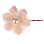 Schuifspeldje Ivoorkleurige Bloem met Organza en Parel (14mm) - 4cm
