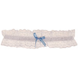 Kousenband Wit Kant met Lichtblauw Strikje