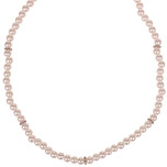 Kinderketting - Ivoorkleurige Imitatiepareltjes 6mm - Zilverkleurige Spacers - Elastisch