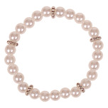 Kinderarmbandje - Ivoorkleurige Imitatiepareltjes 6mm - Zilverkleurige Spacers - Elastisch