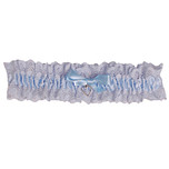 Grote maat Kousenband Blauw Broderie - blauw strikje en zilverkleurig hartje