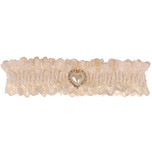 Ivoorkleurige Kousenband Bruid met Kant - Pareltje Hartvorm 2cm met Strass