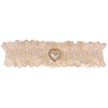 Grote Maat Ivoorkleurige Kousenband Bruid met Kant - Pareltje Hartvorm 2cm met Strass