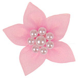 Haarklemmetje Roze Organza Bloem met Pareltjes - 5cm