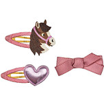 Haarclips set van 3 Paard/Hartje/Strikje - donkerroze - 5x4cm