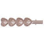 Haarclip met 4 zilverkleurige hartjes met strass en pareltje - 6cm