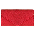 Avondtasje - Donkerrode Glitterstof Envelop - Magneetsluiting - Schouderketting - 20x11cm