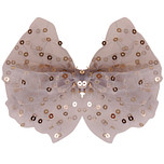 Haarclip met organza strik met zilveren pailetten grijsblauw - 14 cm 