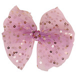 Haarclip met organza strik met zilveren pailetten lila - 14 cm 