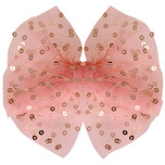 Haarclip met organza strik met zilveren pailetten lichtroze - 14 cm 