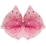 Haarclip met organza strik met zilveren pailetten donkerroze 14 cm 