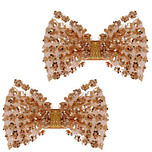 Haarclipjes met organza strikje met glitters goud - 7 cm 