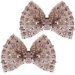 Haarclipjes met organza strikje met glitters zilver - 7 cm 